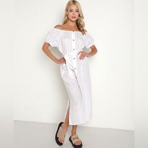 Eberjey Revolve 100% Linen The Harper‎ White Midi Dress NWT